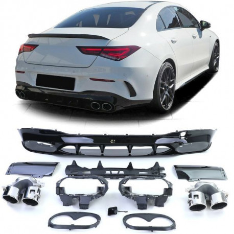 Body kit i vizualni dodaci Sportski stražnji difuzor crni sjaj sa završetkom za Mercedes CLA C118 od 19 | race-shop.hr