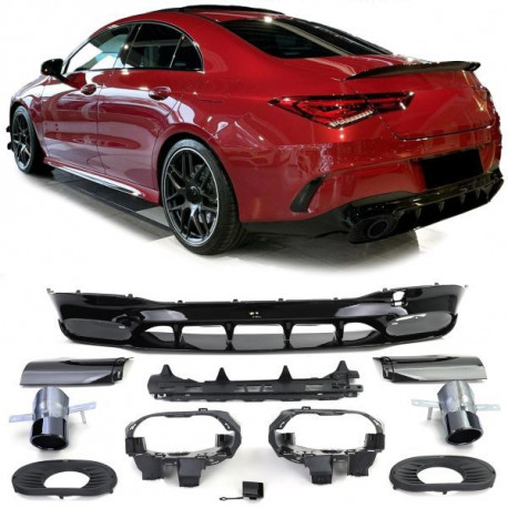 Body kit i vizualni dodaci RACES stražnji difuzor za Mercedes CLA C118 from 19, sjajna crna, crna | race-shop.hr