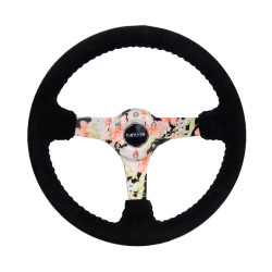 Sportski volan s 3 kraka NRG, 350mm, brušena koža, 75mm uvlačenje, crna/roze