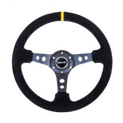 Sportski volan s 3 kraka NRG, 350mm, brušena koža, bušeni kraci, 75mm uvlačenje, crna/žuta
