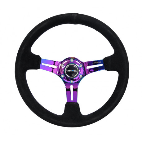 Volani Sportski volan s 3 kraka NRG, 350mm, brušena koža, 75mm uvlačenje, crna/neon | race-shop.hr