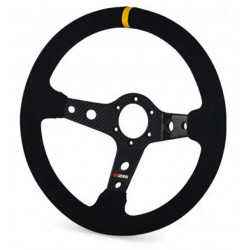 Sportski volan s 3 kraka RRS Carbon, 350mm, brušena koža, 90mm uvlačenje, crna/karbon/žuta