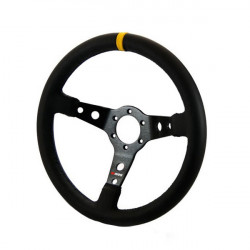 Sportski volan s 3 kraka RRS Monte Carlo F65, 350mm, koža, 65mm uvlačenje, crna/žuta