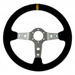 Sportski volan s 3 kraka RRS Corsa, 350mm, brušena koža, 90mm uvlačenje, crna/srebrna/žuta