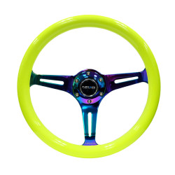 Sportski volan s 3 kraka NRG Classic, 350mm, drvo, 38mm uvlačenje, žuta/neon