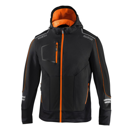 Dukserice i jakne SPARCO muški Technical SOFT-SHELL s kapuljačom - crno/narančasta | race-shop.hr