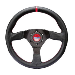 Sportski volan s 3 kraka Sparco R383 CHAMPION, 330mm, koža, 39mm uvlačenje, crna/crvena