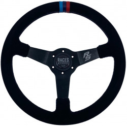 Volan sa 3 kraka RACES MOTORSPORT, 350mm, brušena koža (antilop), 65mm uvlačenje OŠTEĆENO