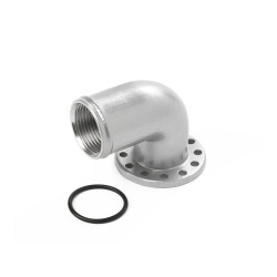 EWP Alloy 90° Elbow Flange Adapter: 38mm (1 1/2") Hose Barb With Female -16AN ORB