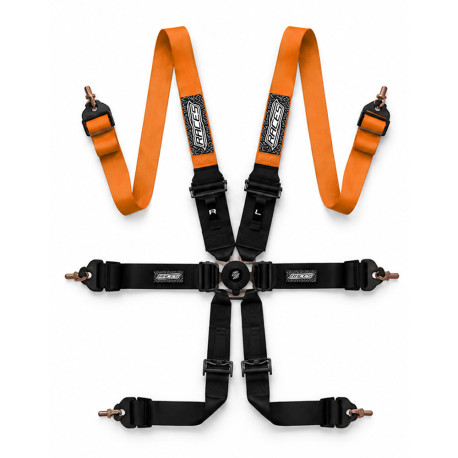 Sigurnosni pojasevi i dodaci FIA 6 točkasti sportski sigurnosni pojasevi RACES EVO za HANS 2"/3" (50/76mm), narančasta/crna | race-shop.hr