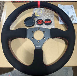 3 spoke steering wheel RACES Rondo, 350mm, microfiber suede, 40mm offset, black/red