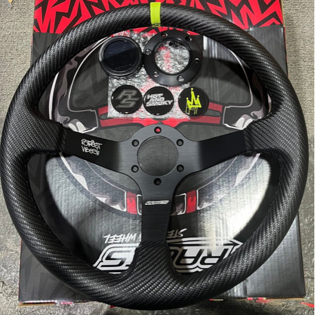 Volani 3 spoke steering wheel RACES Street Vibes, 350mm, carbon-look leatherette, 97mm offset, black/neon green | race-shop.hr
