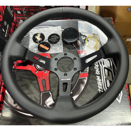 Volani 3 spoke steering wheel RACES Pelle, 350mm, nappa leather, 90mm offset, black | race-shop.hr