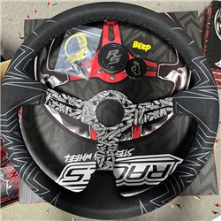 3 spoke steering wheel RACES Graffito, 350mm, microfiber suede, 97mm offset, black