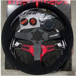 3 spoke steering wheel RACES Solido, 350mm, suede, 70mm offset, black/red