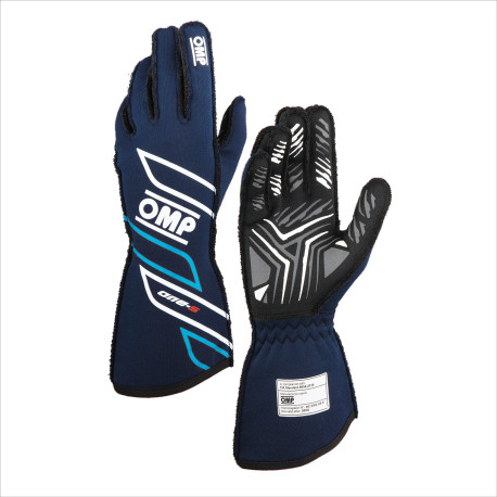 Rukavice FIA trkaće rukavice OMP ONE-S my2025 (vanjsko šivanje), tamnoplava/cijan | race-shop.hr
