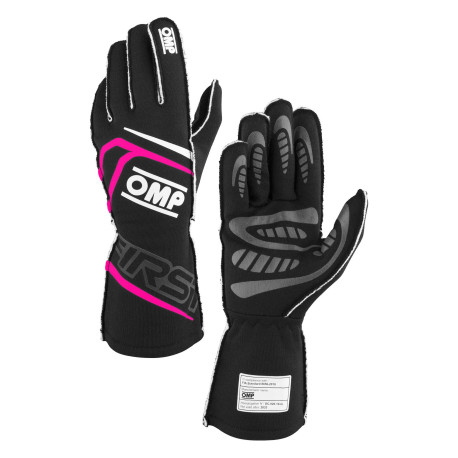 Rukavice FIA trkaće rukavice OMP FIRST (vanjsko šivanje), crna/fuksija | race-shop.hr