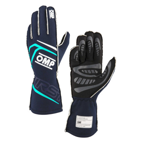 Rukavice FIA trkaće rukavice OMP FIRST (vanjsko šivanje), tamnoplava/tiffany | race-shop.hr