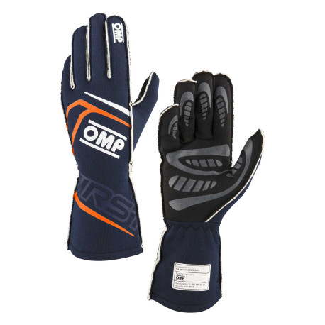 Rukavice FIA trkaće rukavice OMP FIRST (vanjsko šivanje), tamnoplava/narančasta | race-shop.hr