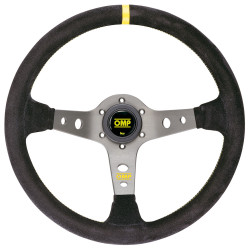 Sportski volan s 3 kraka OMP Corsica, 350mm, brušena koža, 95mm uvlačenje, crna/žuta/srebrna