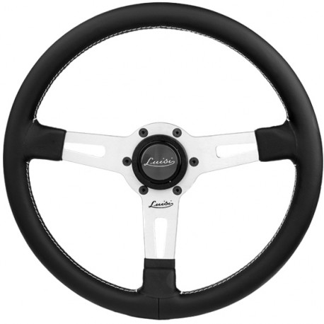 Volani Sportski volan s 3 kraka Luisi Sharav, 340mm, koža, bez uvlačenja, crna/srebrna | race-shop.hr