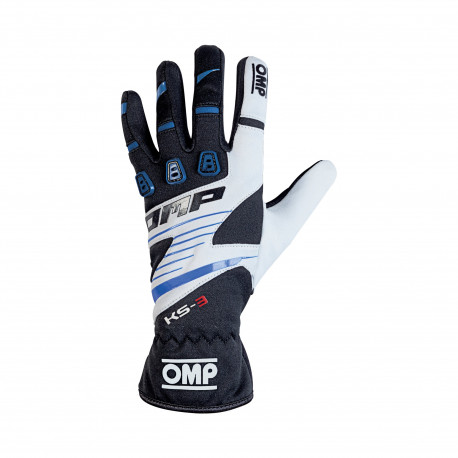 Rukavice Karting rukavice OMP KS-3 (unutarnje šivanje), crna/bijela/plava | race-shop.hr