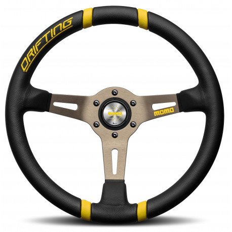 Volani Sportski volan s 3 kraka MOMO DRIFTING, 350mm, koža, 90mm uvlačenje, crna/siva/žuta | race-shop.hr